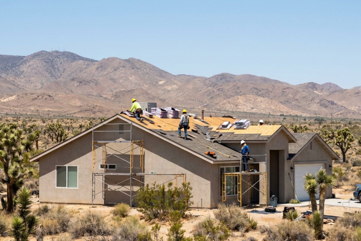Residential reroof project in Antelope Valley, California