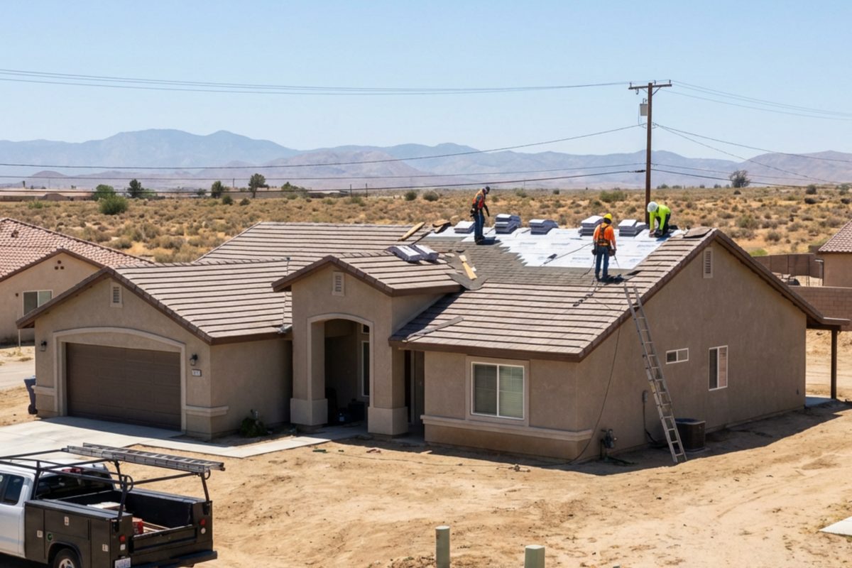 Shingle roof repair project in Antelope Valley, California