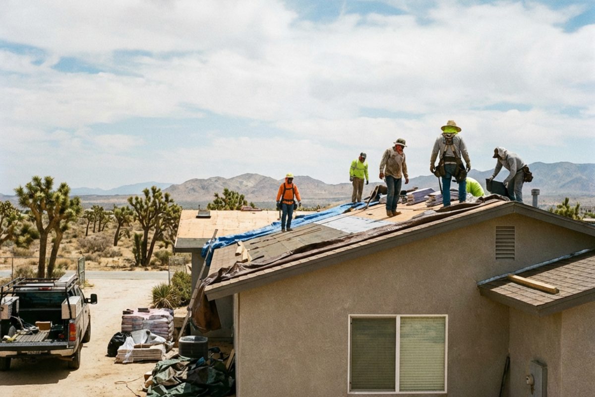 Roof tear off project on a home in Antelope Valley, California