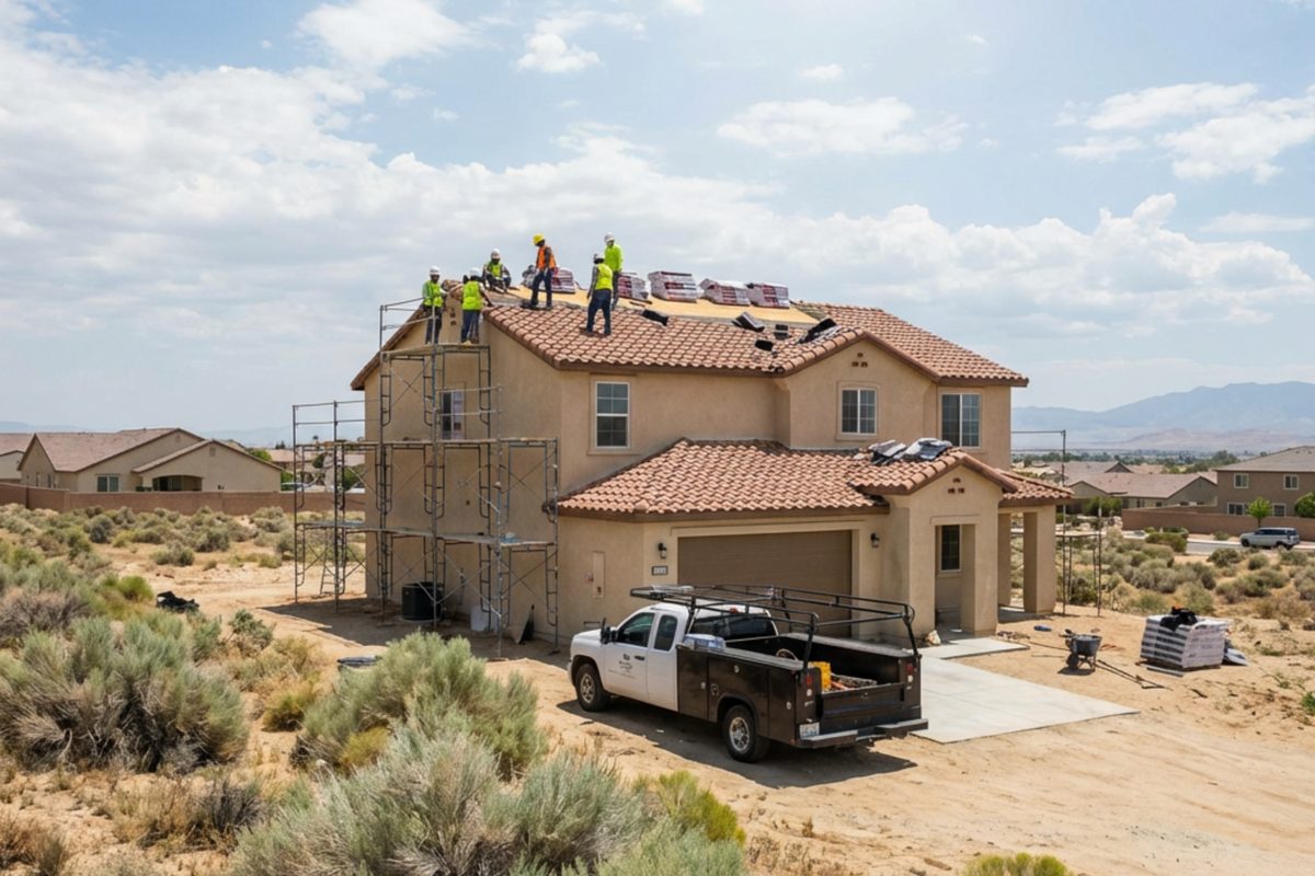 Tile roof installation on a home in Antelope Valley, California